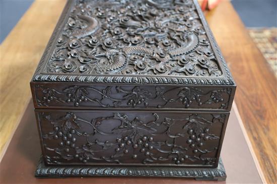 A Chinese hongmu casket, late 19th/early 20th century, W. 54cm